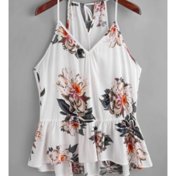 Tops - Floral Peplum Back Self Tie Cami